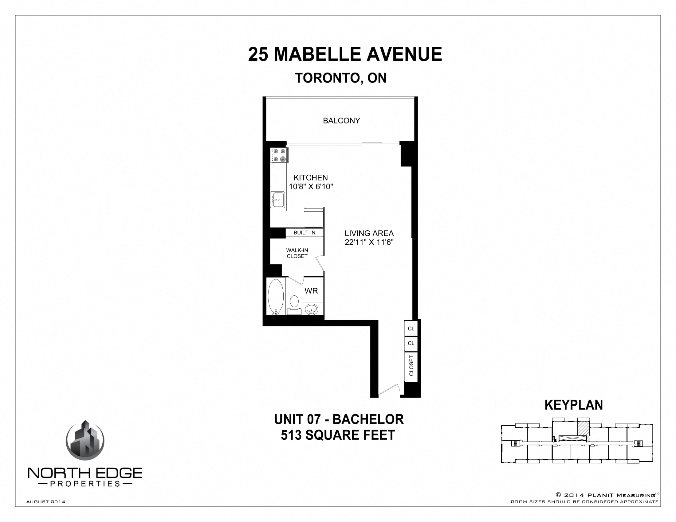 Floor plan for studio, 1 bath, 513 sqft